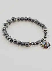 Hematite Beads & Black Crystal Decade Rosary Bracelet