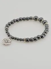 Hematite Beads & Black Crystal Decade Rosary Bracelet