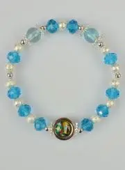 Glass Beads Medal of Lourdes Religious Bracelet