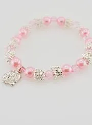 Medals of Lourdes Religious Bracelet - Pink Beads