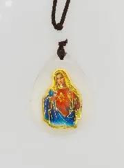 Glass Drop Medal - Sacred Heart of Mary - on Cordon