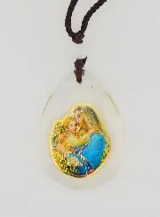 Glass Drop Medal - Virgin Mary with Baby Jesus - on Cordon