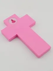 Holy Spirit Dove Child Pink Wood Cross - 12 cm