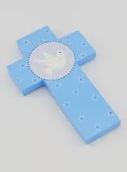 Holy Spirit Dove Child Blue Wood Cross - 12 cm
