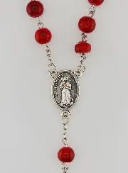 Stylish Lourdes Rosary with Red Imitation Stone Beads - 8mm