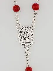 Lourdes Fashion Rosary - Garnet Red Mother of Pearl -60cm