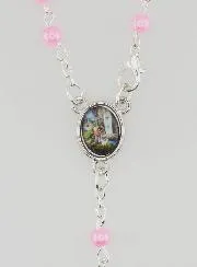 Lourdes Rosary with Pink Mother-of-Pearl Beads and a Clasp