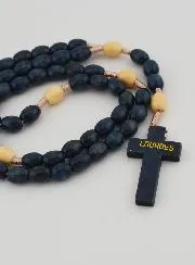 Wooden Rosary with Dark Blue and White Beads - 50cm