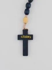 Wooden Rosary with Dark Blue and White Beads - 50cm