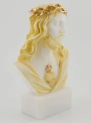 Sacred Heart of Jesus Christ Crowned with Thorns Alabaster Bust Statue - 14cm