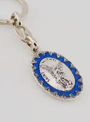 Saint Michael Archangel Key Chain - Blue Enameled Metal - 4 cm