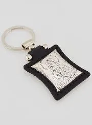 Our Lady of Lourdes Black Leather Key Chain & Silver Medal