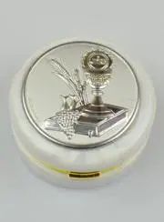 Holy Eucharist Pyx - Silver Medal & Mother of Pearl Box