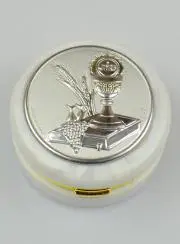 Holy Eucharist Pyx - Silver Medal & Mother of Pearl Box
