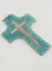 Modern Flowery Pattern Glass Cross - 12 cm