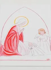 Baptism Card - Virgin Mary & Guardian Angel - White