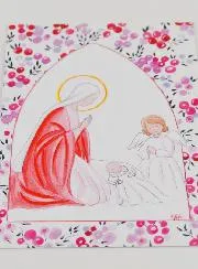 Baptism Card - Virgin Mary & Guardian Angel - Fushia Currants