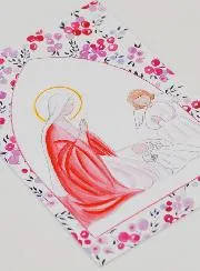 Baptism Card - Virgin Mary & Guardian Angel - Fushia Currants