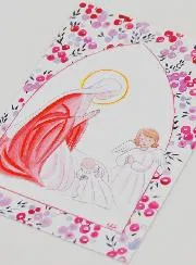 Baptism Card - Virgin Mary & Guardian Angel - Fushia Currants