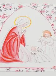 Baptism Card - Virgin Mary & Guardian Angel - Roses