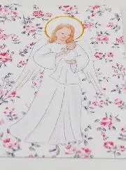 Baptism Card - Protective Guardian Angel - Pink Flowers
