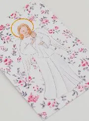 Baptism Card - Protective Guardian Angel - Pink Flowers