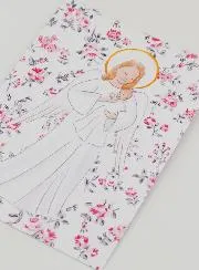 Baptism Card - Protective Guardian Angel - Pink Flowers