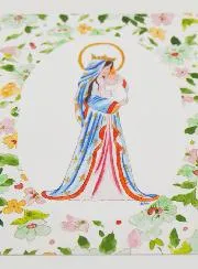Baptism Card - Crowned Virgin with Lily - Green