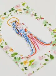 Baptism Card - Crowned Virgin with Lily - Green