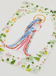 Baptism Card - Crowned Virgin with Lily - Green
