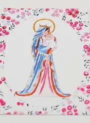 Baptism Card - Crowned Virgin with Lily - Fushia
