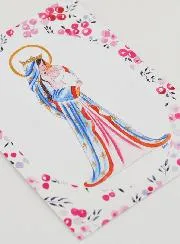 Baptism Card - Crowned Virgin with Lily - Fushia
