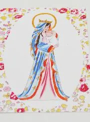 Baptism Card - Crowned Virgin with Lily - Pink