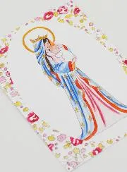 Baptism Card - Crowned Virgin with Lily - Pink