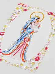 Baptism Card - Crowned Virgin with Lily - Pink