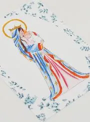 Baptism Card - Crowned Virgin with Lily - Blue Roses