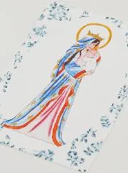 Baptism Card - Crowned Virgin with Lily - Blue Roses