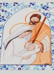 Baptism Card - Holy Family - Blue