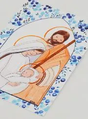 Baptism Card - Holy Family - Blue