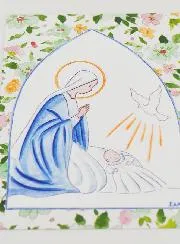 Baptism Card - Virgin Mary & Holy Spirit Dove - Green