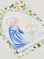 Baptism Card - Virgin Mary & Holy Spirit Dove - Green
