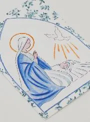 Baptism Card - Virgin Mary & Holy Spirit Dove - Blue Flowers