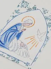 Baptism Card - Virgin Mary & Holy Spirit Dove - Blue Flowers