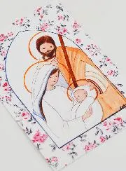 Baptism Card - Holy Family - Pink Roses