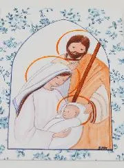 Baptism Card - Holy Family - Blue Roses