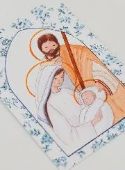 Baptism Card - Holy Family - Blue Roses