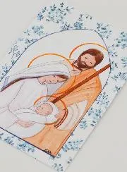 Baptism Card - Holy Family - Blue Roses