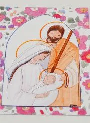 Baptism Card - Holy Family - Pink Icon
