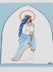 Baptism Card - Crowned Virgin with Baby Jesus - Light Blue
