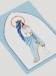 Baptism Card - Crowned Virgin with Baby Jesus - Light Blue